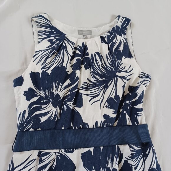 Per Una Floral Linen Dress Pure Linen Blue White Sleeveless Tropical Size 10 - Picture 3 of 14
